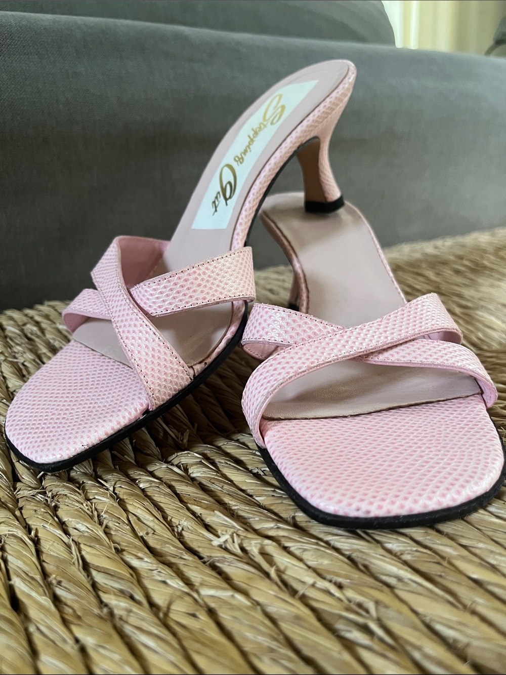 Vintage Italian Leather Soft Pink Crisscross slip on 2” Heels